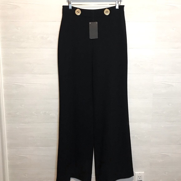 Zara High Waisted Dress Pants w/Large Gold Buttons - Picture 2 of 8